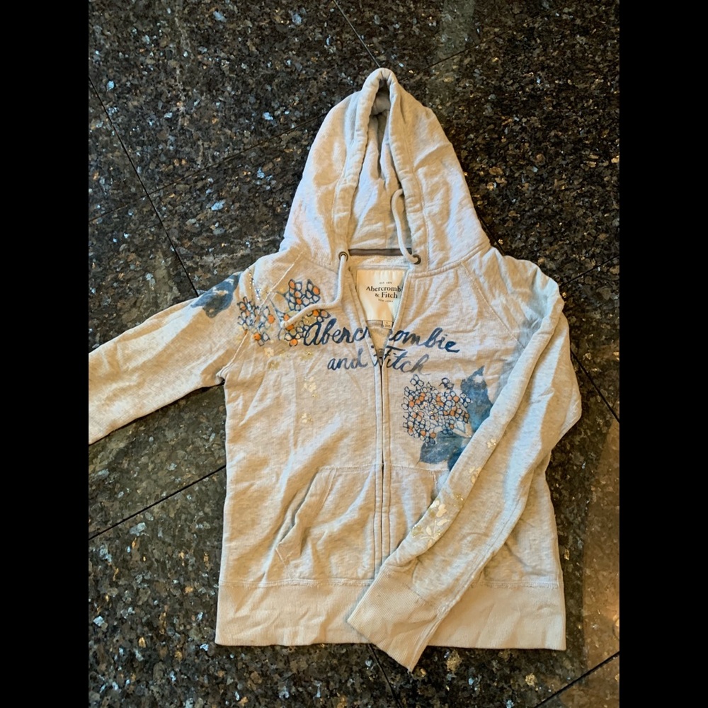 Abercrombie & Fitch Gray Hoodie with Floral Design